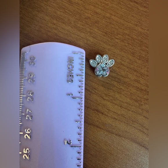 Sterling Silver Paw Print Charm with Blue Topaz and Clear Color Stones - Picture 3 of 4